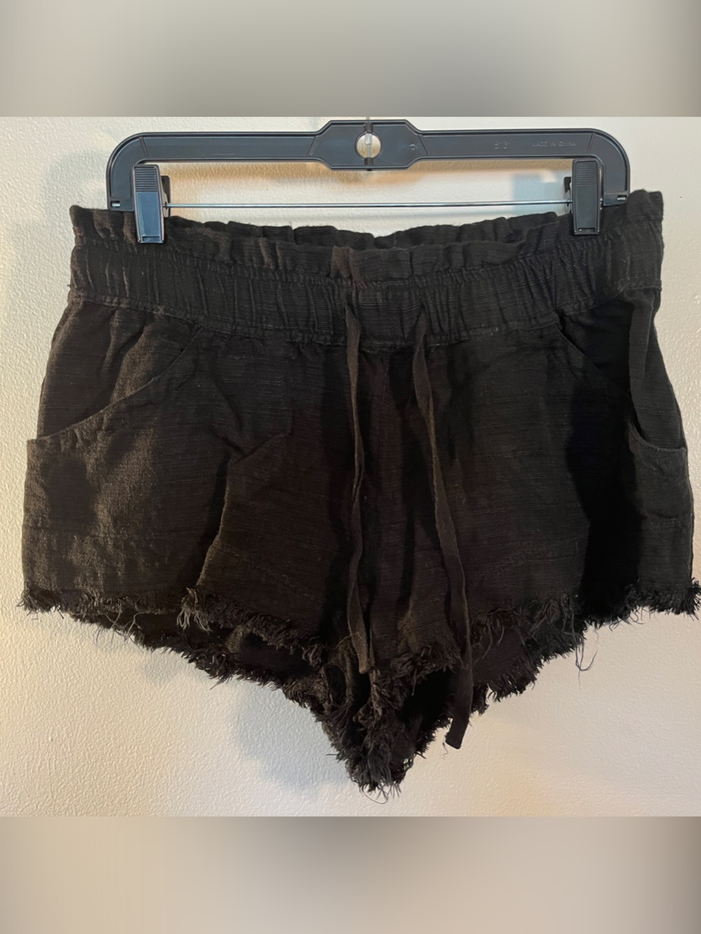 BDG Black High-Waist Frayed Hem Lounge Shorts